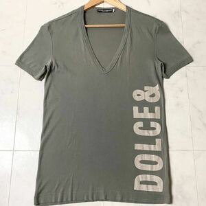 ドルチェ&ガッバーナ DOLCE&GABBANA 半袖 Tシャツ 両面ロゴ Vネック コットン サイズ44/M相当 グレー系 イタリア製 メンズ