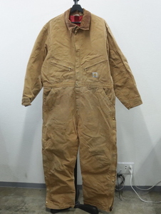 q386 2001年製ビンテージ カーハート CARHARTT 中綿 ダック オールインワン BRN■00s 表記48インチ ブラウン アメカジ ワーク つなぎ 90s