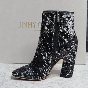 未使用品ジミーチュウスパンコールジッパーブーツJIMMY CHOO黒銀靴ヒール