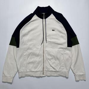 LACOSTE ラコステ 鹿の子 ジップアップスウェット XL アイボリー ワンポイント HTK5439