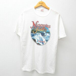 L/古着 半袖 ビンテージ Tシャツ メンズ 80s ナイアガラの滝 クルーネック 白 ホワイト 23aug03 中古