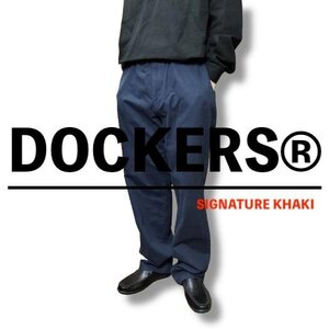 CP1-275★大きいサイズ★USA古着★正規品★【DOCKERS ドッカーズ】ストレッチ素材 ノータック 王道 チノパン【W38 100センチ】濃紺 人気