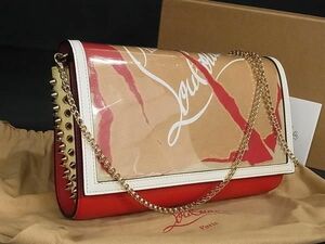 ■新品同様■ ChristianLouboutin クリスチャンルブタン スパイクスタッズ PVC チェーン 2WAY クラッチバッグ ショルダー レッド系 FA1363