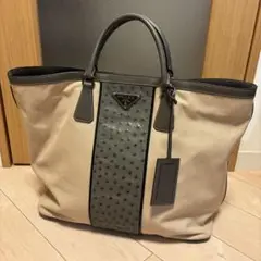 プラダ　イタリア製　キャンバス　オーストリッチ　トートバッグ　PRADA カナパ