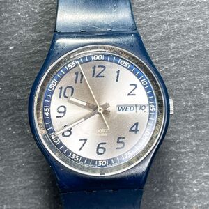 SWATCH スウォッチ TIME IN BLUE GN716 腕時計 アナログ クオーツ 3針 カレンダー シルバー文字盤 ラバーバンド ネイビー ラウンド