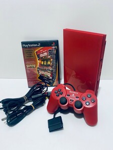 美品/動作品ソニーPS2プレイステーション2/プレステ2本体SCPH-90000 限定 CRシナバーレッド希少品 コントローラ ゲームソフト セット(D-26)