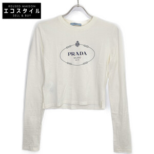 PRADA プラダ アイボリー 24年 ロゴプリント L/S カットソー ホワイト XS トップス コットン レディース 中古