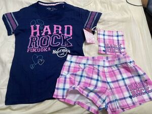 送料無料　未使用★Hard Rock CAFE ハードロックカフェ ロゴ プリント Tシャツ 　セットアップ　小さい巾着付　ジュニアXL　レディース★