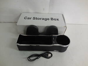 浜/Car Storage Box/収納ボックス/ブラック/ドリンクホルダー/隙間収納/車用品/USB端子式/外箱有/通電のみ確認/使用感有★10.3-175★