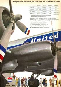 ●275F　1953年のレトロ広告 ユナイテッド航空 UNITED AIR LINES