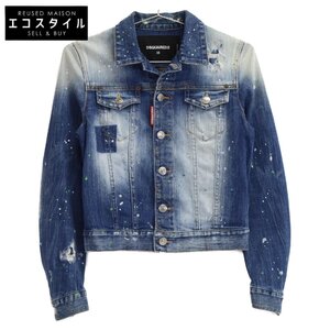 DSQUARED2 ディースクエアード ペンキクラッシュ加工 デニムジャケット ブルー 36 ジャケット デニム レディース 中古