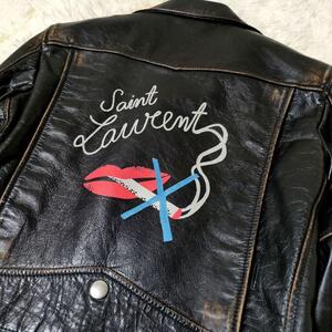 定価70万円!!!美品!!!SAINT LAURENT PARIS 【SMOKING LIPS】 MOTORCYCLE JACKET Ｌ01 17AW サンローラン パリ 本革 レザー ライダース 黒 