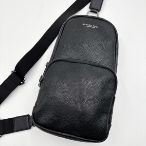 1円 【美品】ブラックレーベルクレストブリッジBLACKLABELCRESTBRIDGE ボディーバッグ ショルダーバッグ ペブルレザー シボ革 ブラック 黒