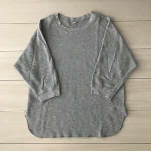 ②美品◆ユニクロ◆UNIQLOワッフルクルーネックカットソー七分丈グレーMサイズ無地◆シンプル着やすい大人カジュアル