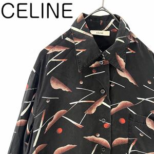 【送料無料】celine セリーヌ　総柄　シャツ　レディース　シルク100% 36 和柄　長袖　近年モデル