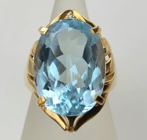 天然ブルートパーズ 大粒 16.33ct ダイヤモンド 0.02ct K18製 リング 指輪 日本宝石科学協会ソーティング付属 ジュエリー
