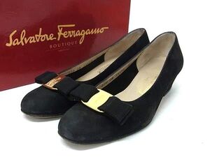 Salvatore Ferragamo フェラガモ ヴァラリボン スエード パンプス サイズ 6(約23.5cm) 靴 ヒール シューズ ブラック系 DF2078