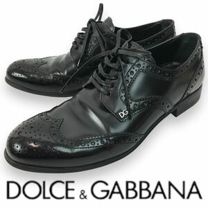 m7 良品 DOLCE&GABBANA ドルチェ&ガッバーナ ウィングチップ レザーシューズ 革靴 ローファー 37 イタリア製 正規品 ブラック レディース