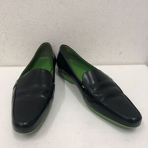 ⑰JIL SANDER ジル サンダー フラットパンプス 38 BLK ブラック PVC グリーン 緑