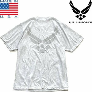 1点物◆USA製アメリカ空軍バックプリントTシャツ古着メンズSMレディースOKアメカジ90sストリート/スポーツ中古ブランド灰グレー軍物372901