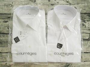 新品 ☆ Courreges クレージュ 40-82 ２枚セット ☆ メンズ 長袖 Yシャツ ワイシャツ ビジネスシャツ 形状記憶シャツ 白 ホワイト