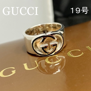 新品仕上 希少 グッチ GUCCI インターロッキング 黒 Black Line ワイド リング 指輪 シルバー 925 19号