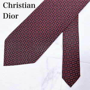 ◇ Christian Dior クリスチャンディオール シルク 絹 ネクタイ シルクネクタイ 紳士 総柄 ボックス柄 赤茶 レッド ブラウン