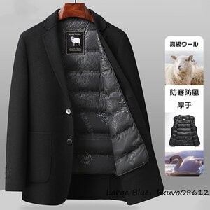 18万 超希少*ウールコート ビジネスコート 新品*WOOL グースダウンジャケット テーラードジャケット グースダウンライナー ブラック L