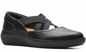 送料無料 Clarks 25.5cm フラット ソフト レザー メリージェーン スニーカー エプロン ローファー ブラック パンプス レザー at54