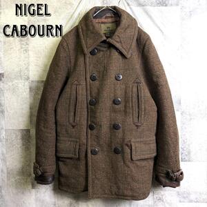 希少 美品 Nigel Cabourn ナイジェルケーボン デイァスキンコンビ ウール ピーコート ミリタリー ブラウン 茶 サイズ44