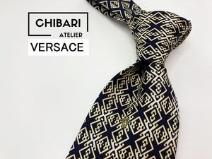 【美品】VERSACE　ヴェルサーチ　ロゴ＆チェック柄 ネクタイ 3本以上 送料無料 メンズ ネイビー　1205184