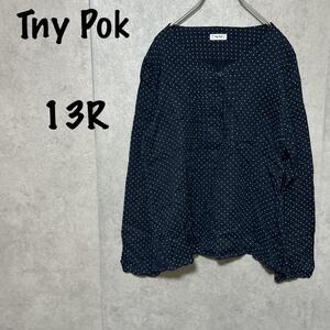 Tny Pok（13R）ドットタックブラウス＊Vネック＊ガーリー＊カジュアル＊紺