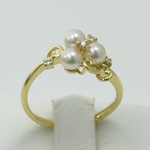 真珠 パール 指輪 リング あこや真珠 デザイン 4mm-4.5mm 3PCS ベビーパール ホワイトピンクカラー K18 アコヤ本真珠 ダイヤ 15534