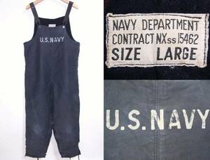 1940s 実物 ヴィンテージ U.S.NAVY ステンシル デッキオーバーオール L ネイビー 紺 アメリカ海軍 USN N1 古着 2