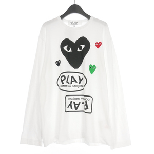 未使用品 プレイコムデギャルソン PLAY COMME des GARCONS ハートプリント ロングスリーブTシャツ カットソー ワッペン 長袖 XL 白 ホワイ