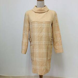 k0763 courreges クレージュ ワンピース 長袖 厚手 飾りベルト 毛混 肩パット 9AR ぺールオレンジ レディース エレガントガーリーチック