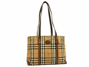 1円 BURBERRY バーバリー ノバチェック キャンバス×レザー ショルダーバッグ トート 肩掛け レディース ブラウン系×マルチカラー FI2267