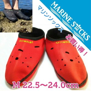 マリンソックス 海水浴 水泳 ダイビングソックス フィンソックス 速乾 レディース Mサイズ 22.5～24.0cm レッド 新品 送料無料