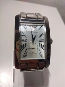 【M251】【稼働品・電池交換済み】 EMPORIO ARMANI エンポリオアルマーニ AR-0145 メンズ 腕時計 クォーツ スモセコ スクエア シルバー