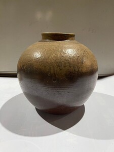 柏0725 花器 花瓶 壺 花入 壷 陶器 レトロ　美品