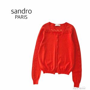 フランス発 sandro PARIS . 繊細 レース編み 切り替え パリシック クルーネック ニット カーディガン 送料無料