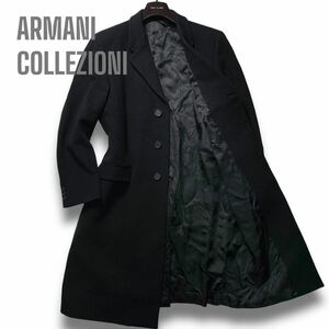 希少XXL!!極美品/極上カシミヤ◎アルマーニコレッツォーニ チェスターコート ロング丈 ウール 黒 ブラック ARMANI COLLEZIONI メンズ 52