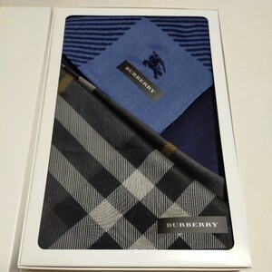 ★ BURBERRY バーバリー バーバリーハンカチ ハンカチ チェック 箱入り　未使用　新品　大判 ２枚 セット まとめて ネイビー 紺　黒　青