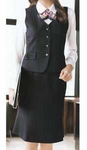 新品未使用タグ付き ボンマックス BON MAX Amatir 事務服 OL制服 ベスト スカート 上下セット ネイビー ベスト7号　スカート9号 ストライプ