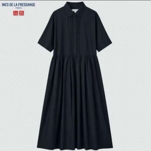 1379 UNIQLO×INES ＊ ユニクロ イネス タックワンピース ネイビー S 半袖 シャツワンピース ロングワンピース 夏 大人ワンピース