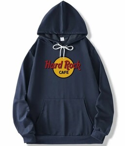 Hard Rock CAFE ★ スウェットプルオーバーフーデットパーカー★ハードロックカフェ★タグ表記M→「JP=XL」★「ネイビー（紺色）」 