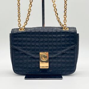 極美品 現行 セリーヌ CELINE セー C ショルダーバッグ チェーン レザー ラムスキン ブラック 黒 ゴールド金具 キルティング