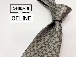 【超美品】CELINE　セリーヌ　全面ロゴレタッチ柄 ネクタイ 3本以上 送料無料 メンズ グレイ　1204158