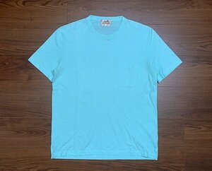 19SS 美品 HERMES エルメス ショルダー Hステッチ ポケット Tシャツ ライトグリーン系 コットン メンズ M カットソー