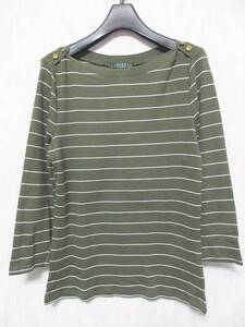 LAUREN ラルフローレン RALPH LAUREN ボーダー カットソー Tシャツ カーキ M yg1760